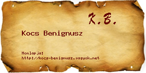 Kocs Benignusz névjegykártya